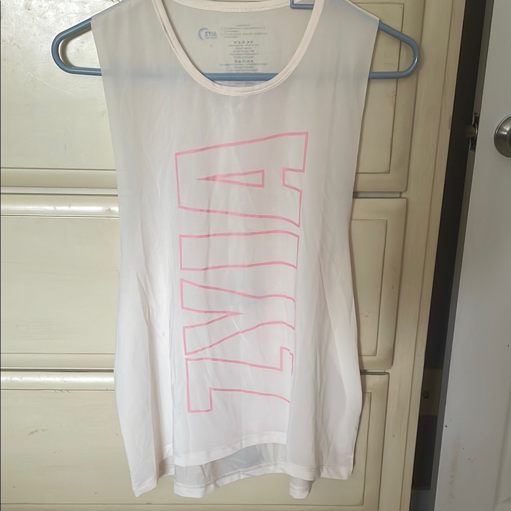 Zyia White Tank Top with Pink Accents